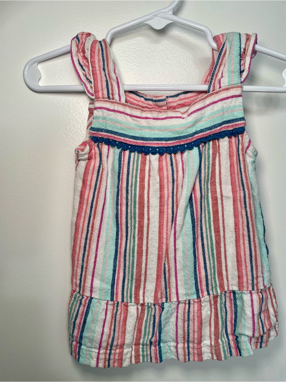 baby Girls Striped Tank Top Dress in Coral, Teal & Navy